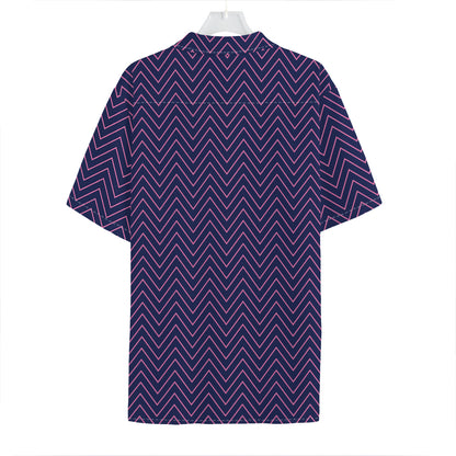 Navy And Pink Zigzag Pattern Print Hawaiian Shirt