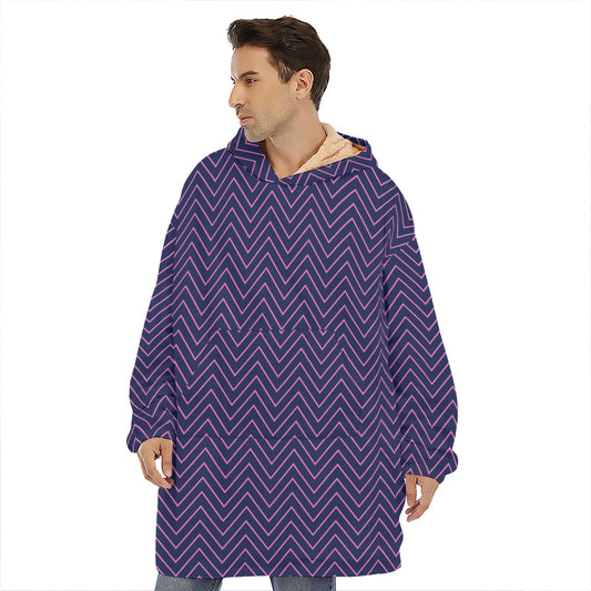 Navy And Pink Zigzag Pattern Print Hoodie Blanket