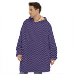 Navy And Pink Zigzag Pattern Print Hoodie Blanket