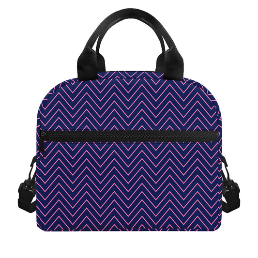 Navy And Pink Zigzag Pattern Print Insulated Lunch Bag