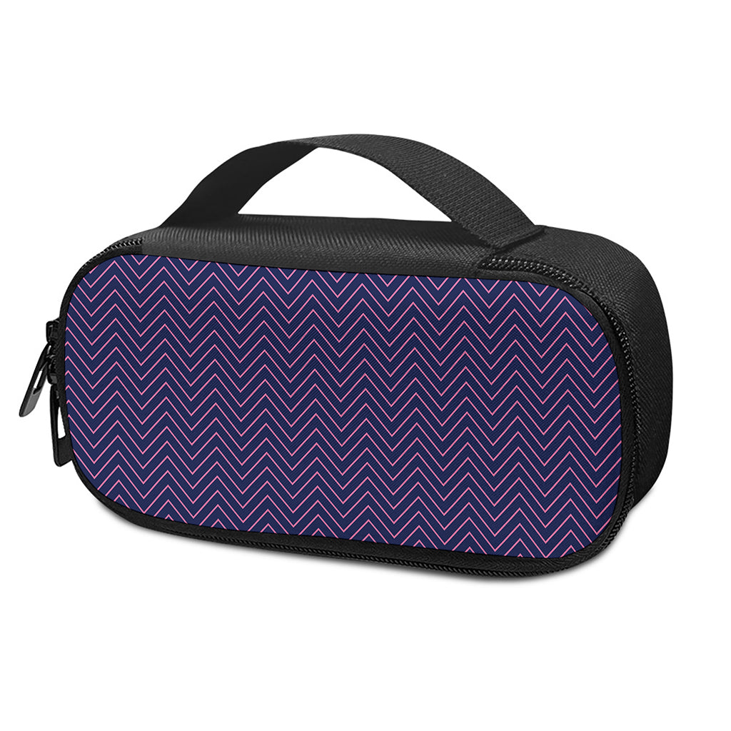Navy And Pink Zigzag Pattern Print Insulin Cooler Travel Case