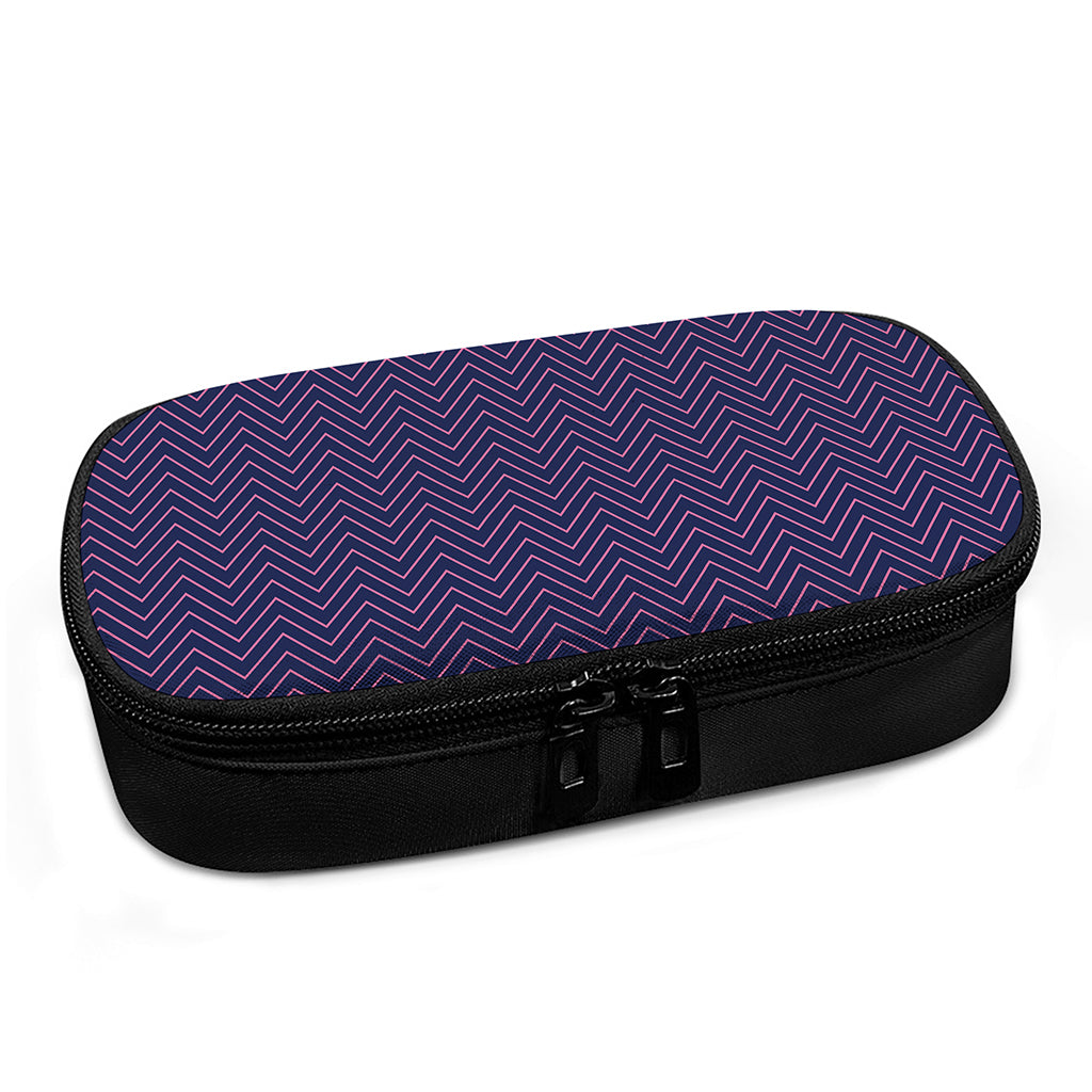 Navy And Pink Zigzag Pattern Print Insulin Cooler Travel Case