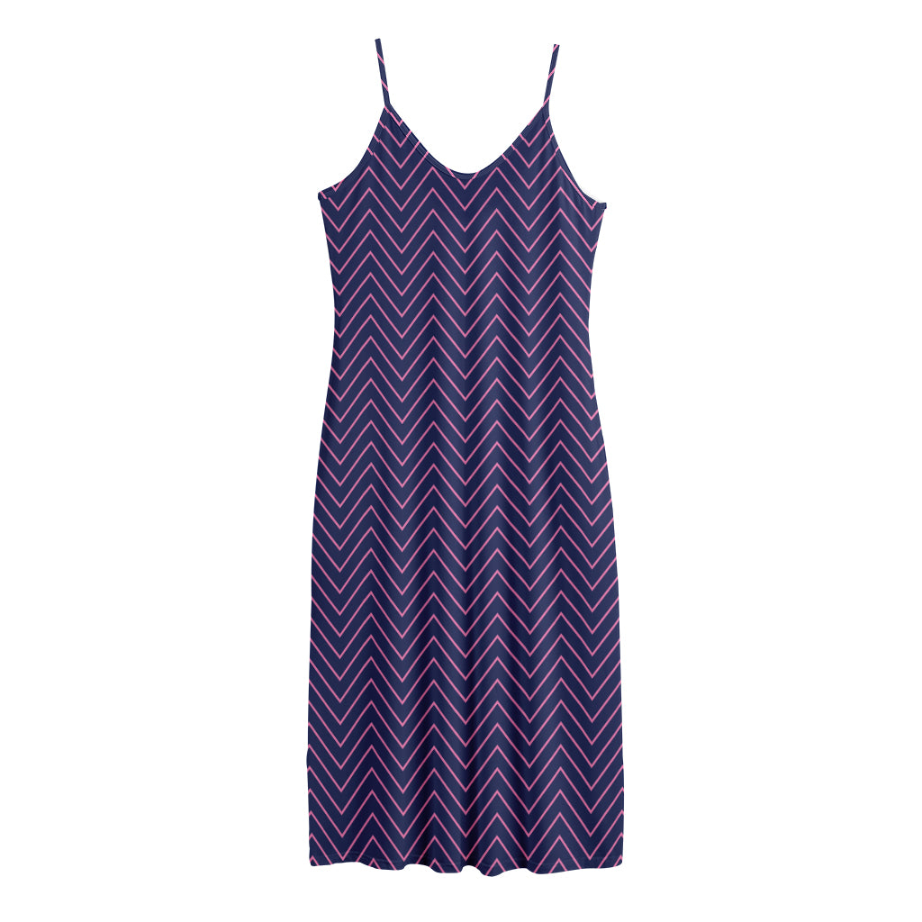 Navy And Pink Zigzag Pattern Print Jersey Midi Cami Dress