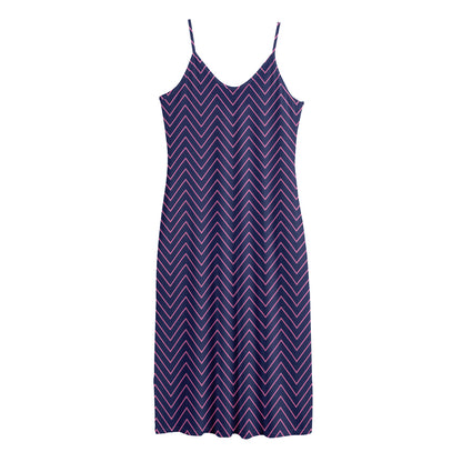 Navy And Pink Zigzag Pattern Print Jersey Midi Cami Dress