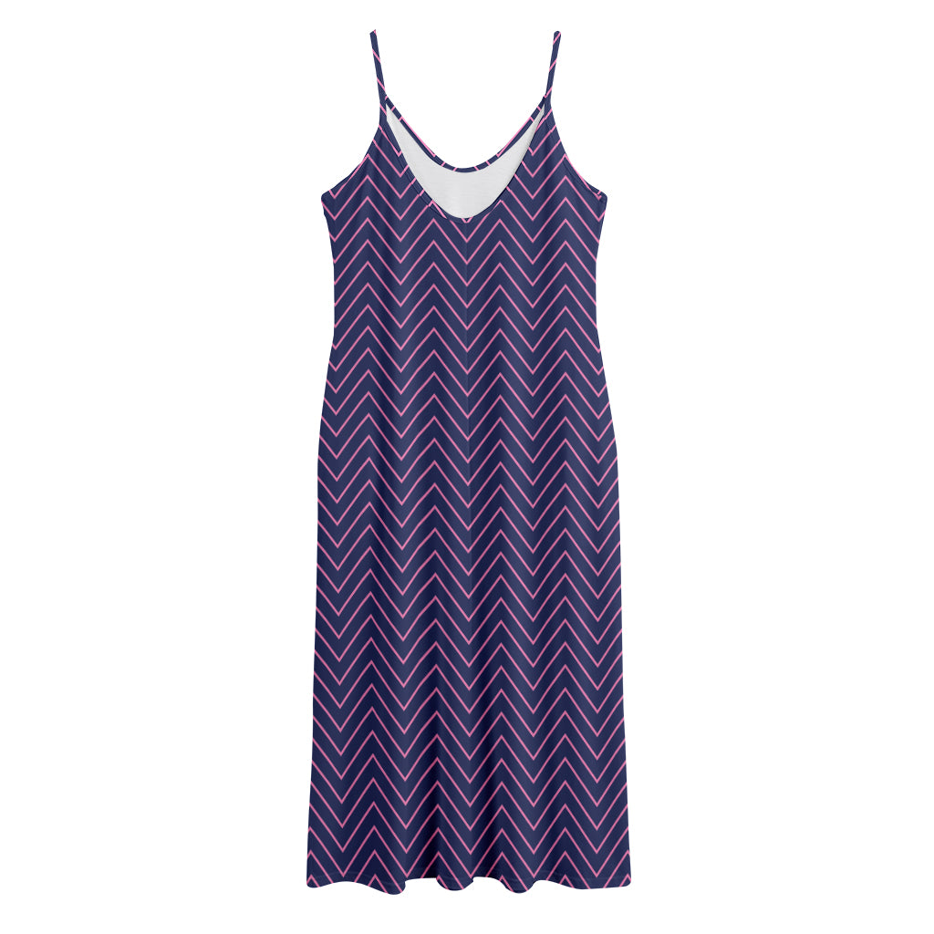Navy And Pink Zigzag Pattern Print Jersey Midi Cami Dress