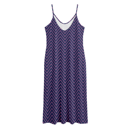 Navy And Pink Zigzag Pattern Print Jersey Midi Cami Dress