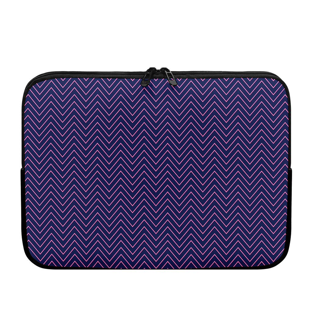Navy And Pink Zigzag Pattern Print Laptop Sleeve