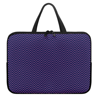 Navy And Pink Zigzag Pattern Print Laptop Sleeve With Handle