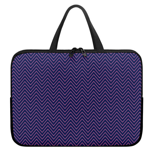 Navy And Pink Zigzag Pattern Print Laptop Sleeve With Handle