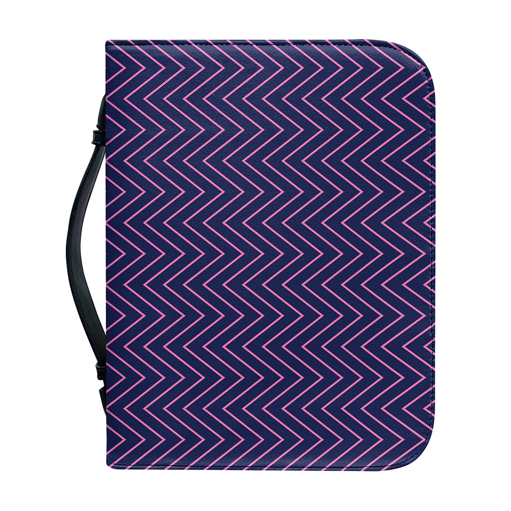 Navy And Pink Zigzag Pattern Print Leather Bible Cover