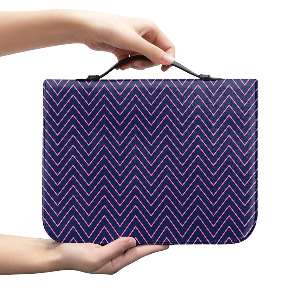 Navy And Pink Zigzag Pattern Print Leather Bible Cover