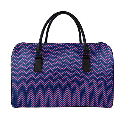 Navy And Pink Zigzag Pattern Print Leather Duffle Bag