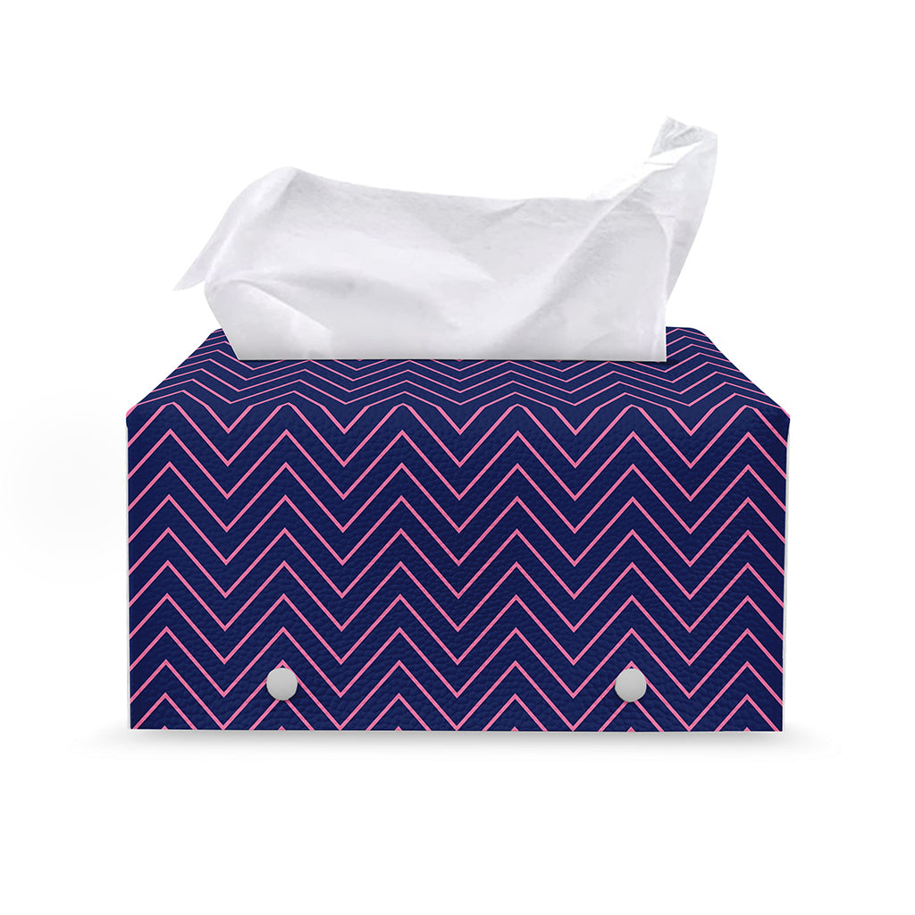 Navy And Pink Zigzag Pattern Print Leather Tissue Box Cover