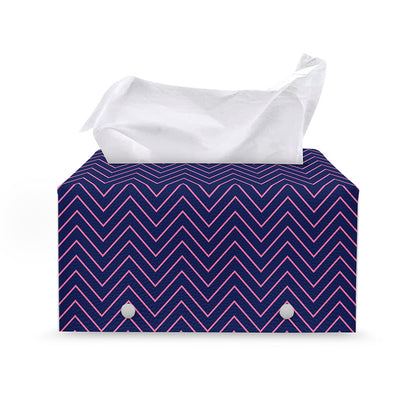 Navy And Pink Zigzag Pattern Print Leather Tissue Box Cover