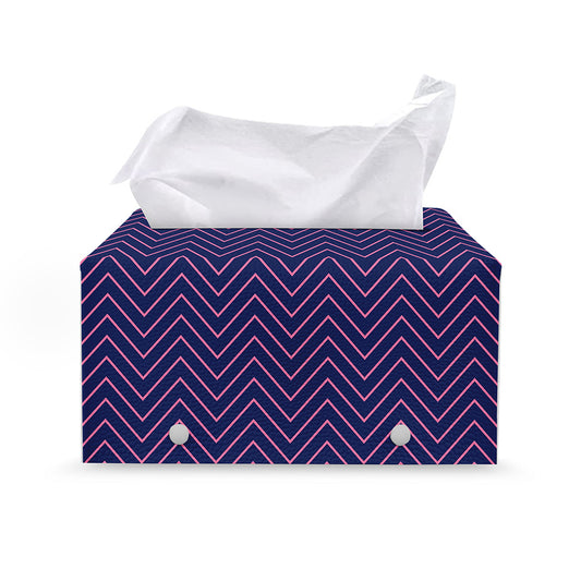 Navy And Pink Zigzag Pattern Print Leather Tissue Box Cover