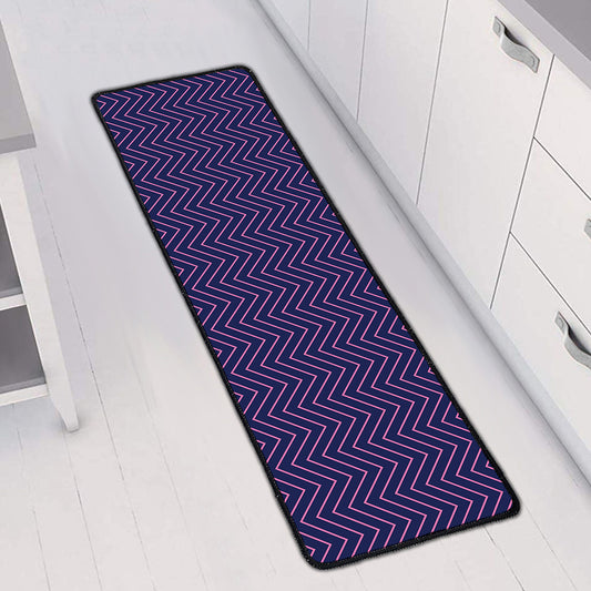 Navy And Pink Zigzag Pattern Print Long Kitchen Mat