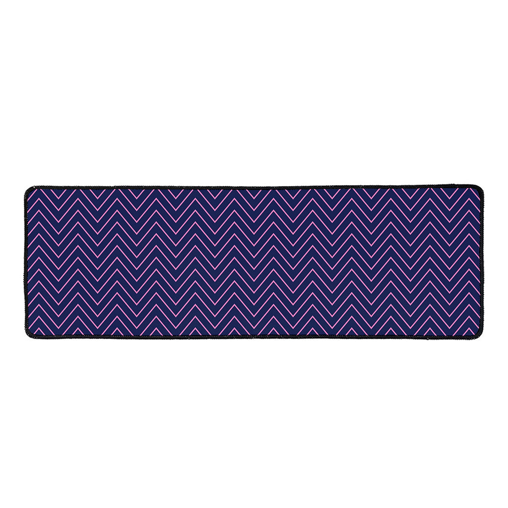 Navy And Pink Zigzag Pattern Print Long Kitchen Mat
