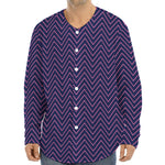 Navy And Pink Zigzag Pattern Print Long Sleeve Baseball Jersey