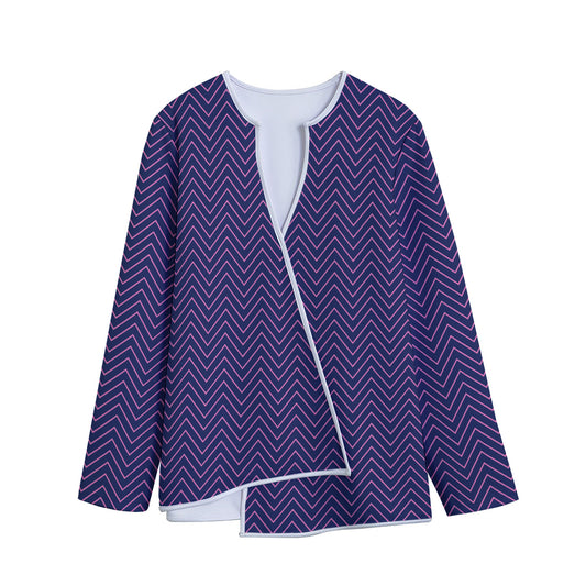 Navy And Pink Zigzag Pattern Print Long Sleeve Short Coat