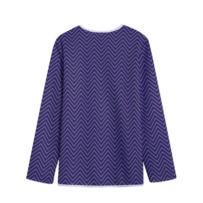 Navy And Pink Zigzag Pattern Print Long Sleeve Short Coat