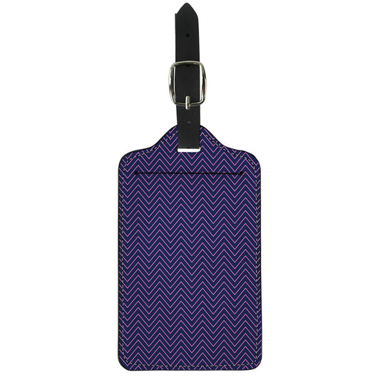 Navy And Pink Zigzag Pattern Print Luggage Tag