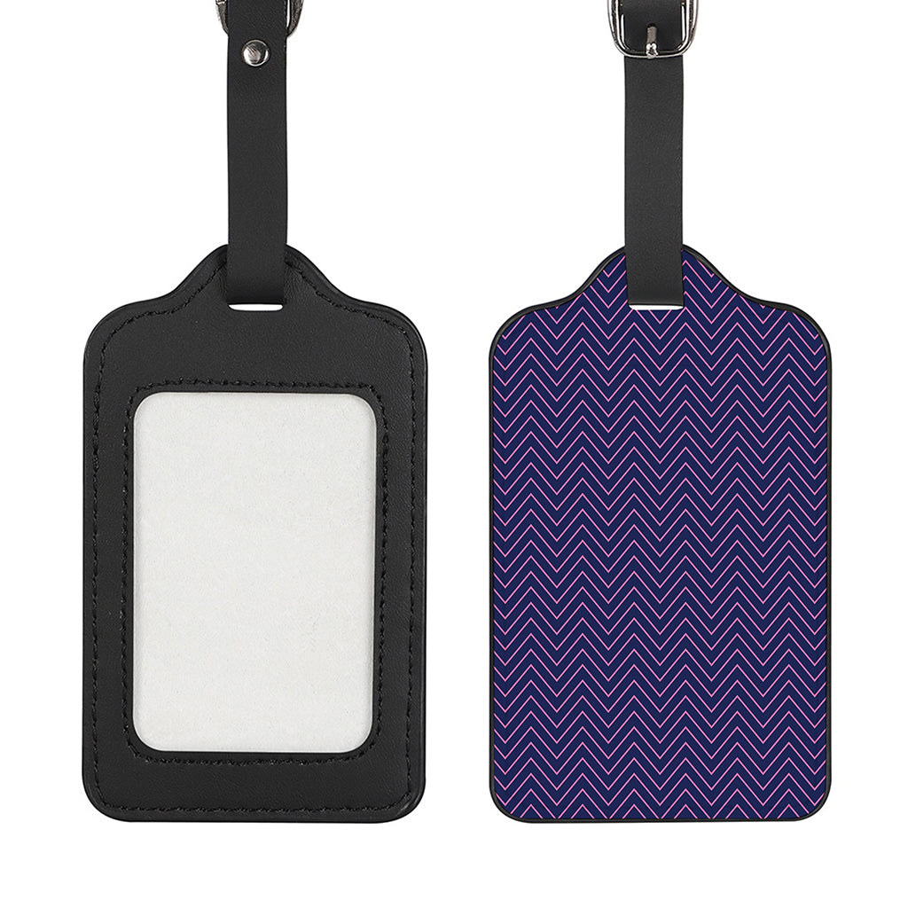 Navy And Pink Zigzag Pattern Print Luggage Tag