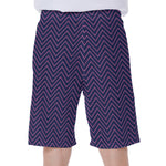 Navy And Pink Zigzag Pattern Print Men's Beach Shorts