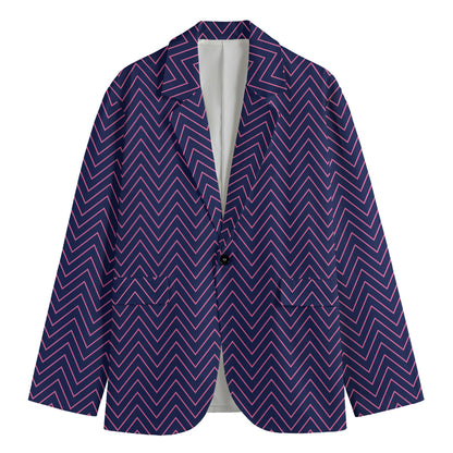 Navy And Pink Zigzag Pattern Print Men's Blazer