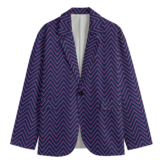 Navy And Pink Zigzag Pattern Print Men's Blazer