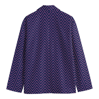 Navy And Pink Zigzag Pattern Print Men's Blazer