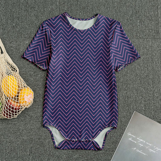 Navy And Pink Zigzag Pattern Print Men's Bodysuit