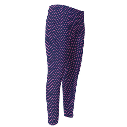 Navy And Pink Zigzag Pattern Print Men's Compression Pants