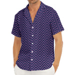 Navy And Pink Zigzag Pattern Print Men's Deep V-Neck Shirt