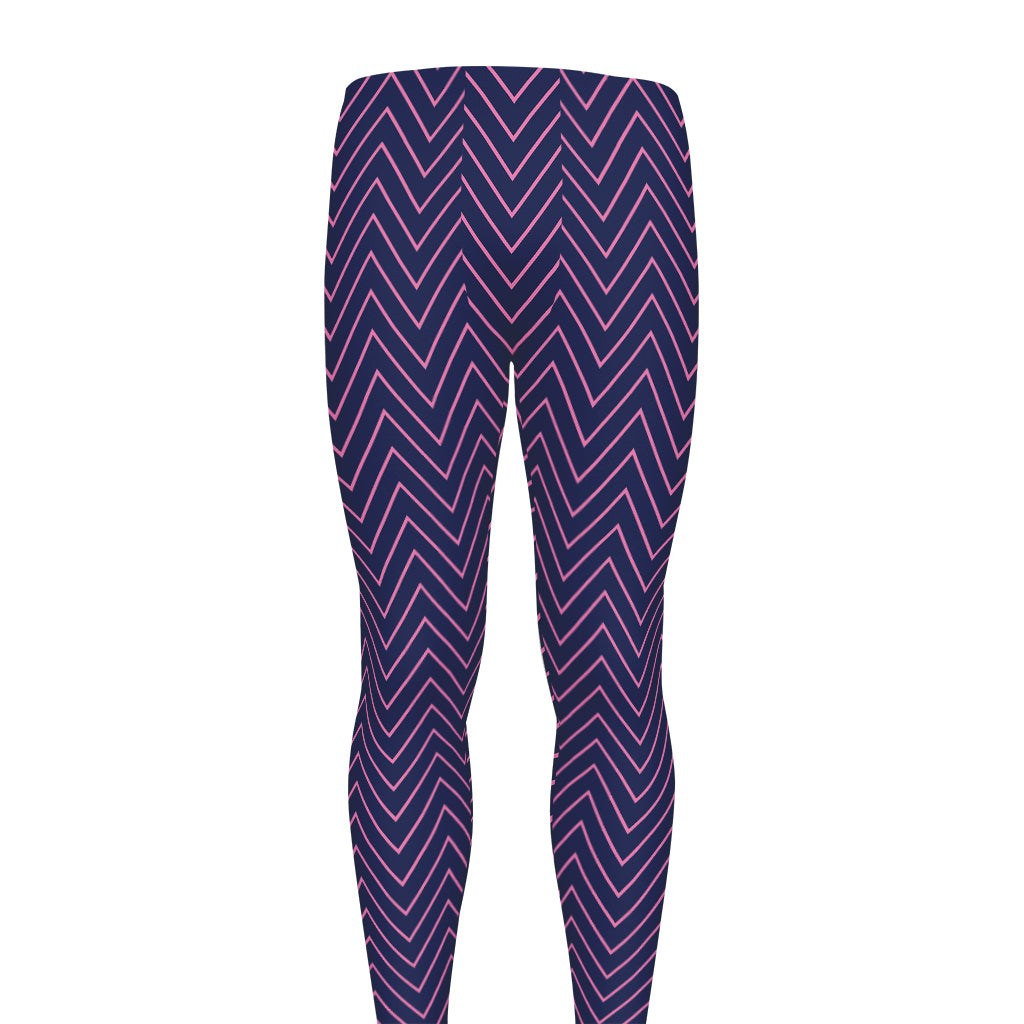 Navy And Pink Zigzag Pattern Print Men's leggings