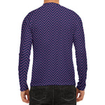 Navy And Pink Zigzag Pattern Print Men's Long Sleeve Rash Guard