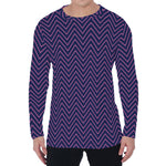 Navy And Pink Zigzag Pattern Print Men's Long Sleeve T-Shirt