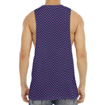 Navy And Pink Zigzag Pattern Print Men's Muscle Tank Top