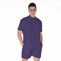 Navy And Pink Zigzag Pattern Print Men's Romper