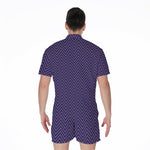 Navy And Pink Zigzag Pattern Print Men's Rompers