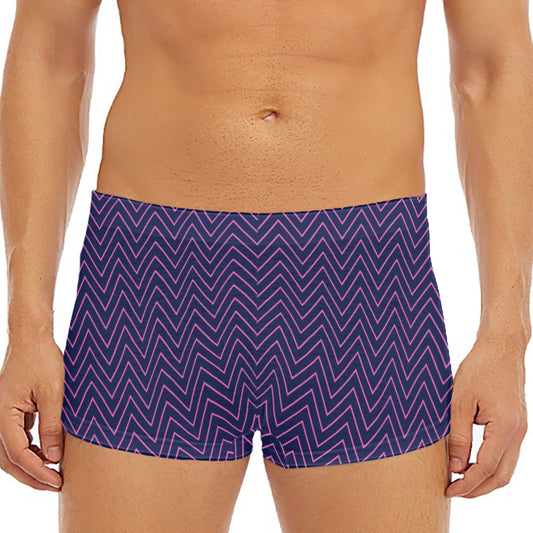 Navy And Pink Zigzag Pattern Print Men's Short Boxer Briefs