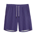 Navy And Pink Zigzag Pattern Print Men's Sports Shorts
