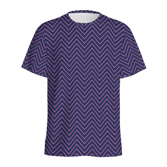 Navy And Pink Zigzag Pattern Print Men's Sports T-Shirt