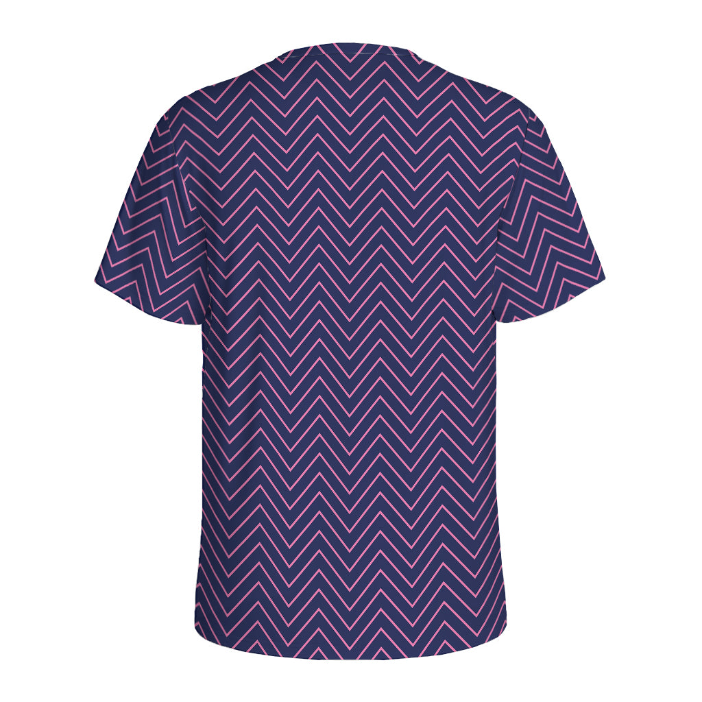 Navy And Pink Zigzag Pattern Print Men's Sports T-Shirt