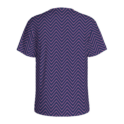 Navy And Pink Zigzag Pattern Print Men's Sports T-Shirt