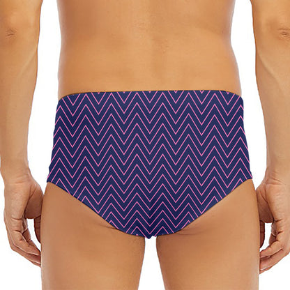 Navy And Pink Zigzag Pattern Print Men's Triangle Swim Briefs