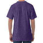 Navy And Pink Zigzag Pattern Print Men's Velvet T-Shirt