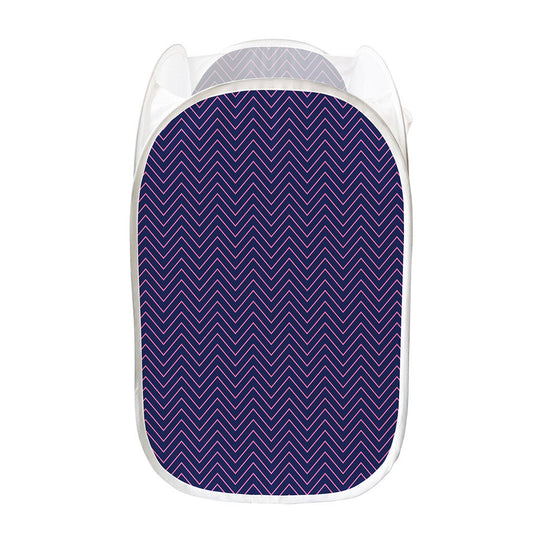Navy And Pink Zigzag Pattern Print Mesh Laundry Hamper