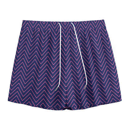 Navy And Pink Zigzag Pattern Print Mesh Shorts