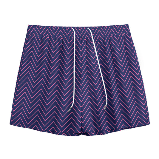 Navy And Pink Zigzag Pattern Print Mesh Shorts