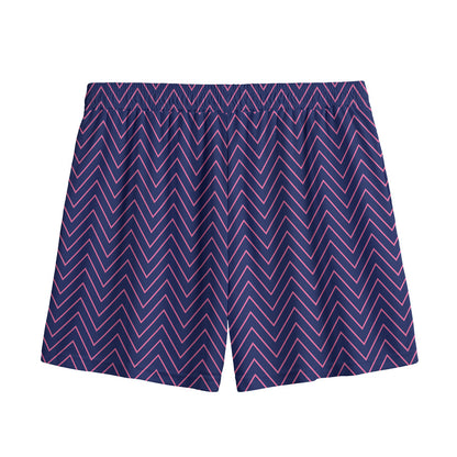Navy And Pink Zigzag Pattern Print Mesh Shorts